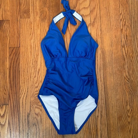 Tommy Hilfiger Ruched Tummy-Control One-Piece Swimsuit Blue size 6 NWT - Picture 2 of 6